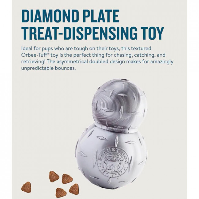 Planet Dog Orbee-Tuff Diamond Plate Подвійний м'яч для собак, сірий Planet Dog Orbee-Tuff Diamond Plate Подвійний м'яч для собак, сірий